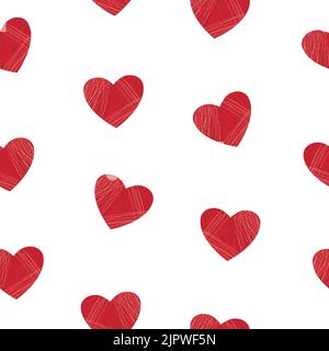 Herz-Nahtloses Muster. Vektor-Hintergrund mit roten Herzen isoliert auf weiß. Kann für Tapete, Web-Seite-Design, Valentine`s Karte verwendet werden Stock Vektor